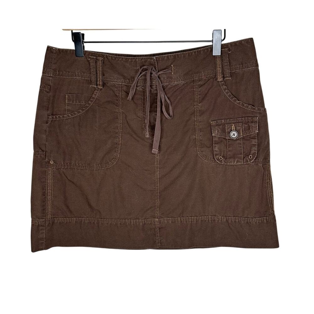 Ann Taylor LOFT Size 12 Chocolate Brown Cargo Mini Skirt Y2K Utility Cotton EUC